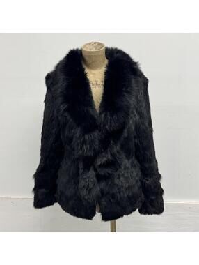 Vintage Y2K Black Rabbit & Fox Fur Jacket Coat